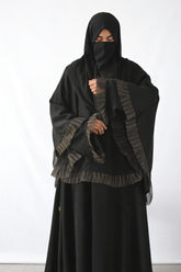 Two-Tier Caped Abaya – Shimmer-Pleated Borders & Oversized Butterfly Cut