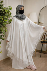 2-Piece Butterfly Abaya Set – Ruffled Chiffon Kaftan with Inner Sleeveless Dress