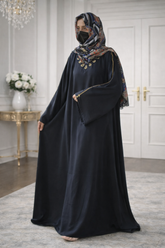Satin Abaya with Gold Filigree Embellishments