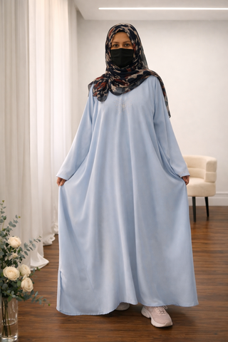 Celestial Starburst Abaya – Delicate Beaded Bodice & Fluid A-Line Cut