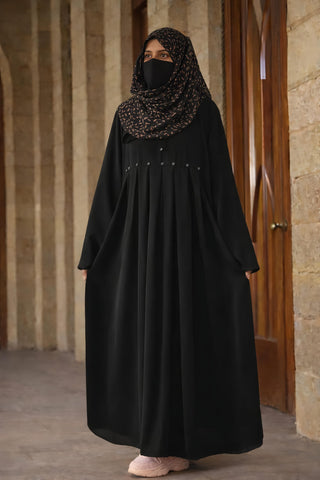 Elegant Empire-Waist Frock Abaya – Pleated Flare Maxi Gown with Button Accents