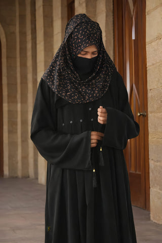 Elegant Empire-Waist Frock Abaya – Pleated Flare Maxi Gown with Button Accents