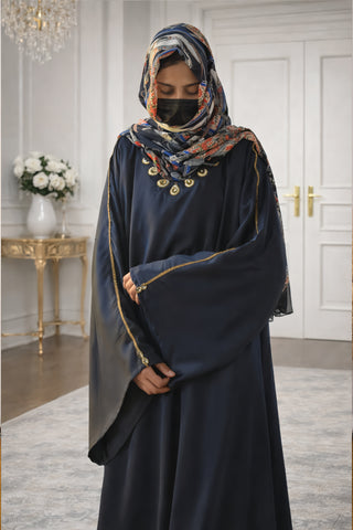 Satin Abaya with Gold Filigree Embellishments