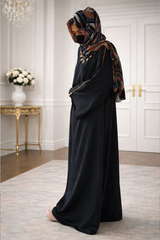 Satin Abaya with Gold Filigree Embellishments