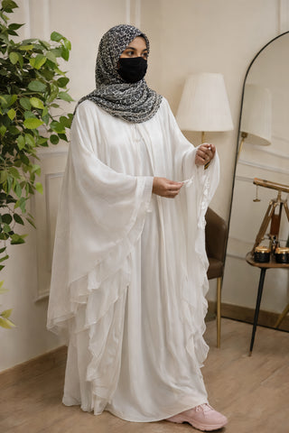 2-Piece Butterfly Abaya Set – Ruffled Chiffon Kaftan with Inner Sleeveless Dress