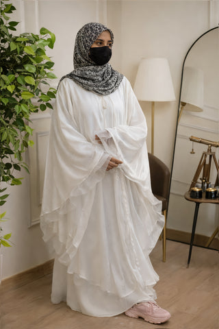 2-Piece Butterfly Abaya Set – Ruffled Chiffon Kaftan with Inner Sleeveless Dress