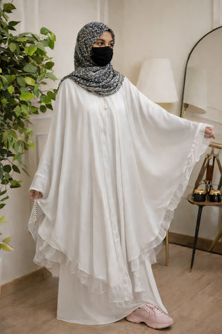 2-Piece Butterfly Abaya Set – Ruffled Chiffon Kaftan with Inner Sleeveless Dress