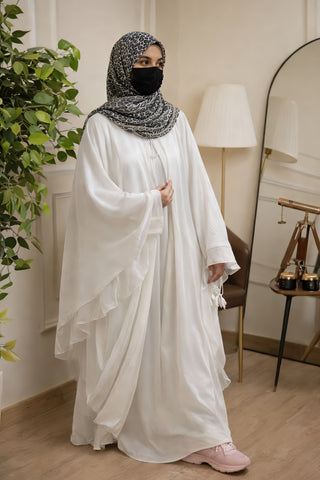 2-Piece Butterfly Abaya Set – Ruffled Chiffon Kaftan with Inner Sleeveless Dress