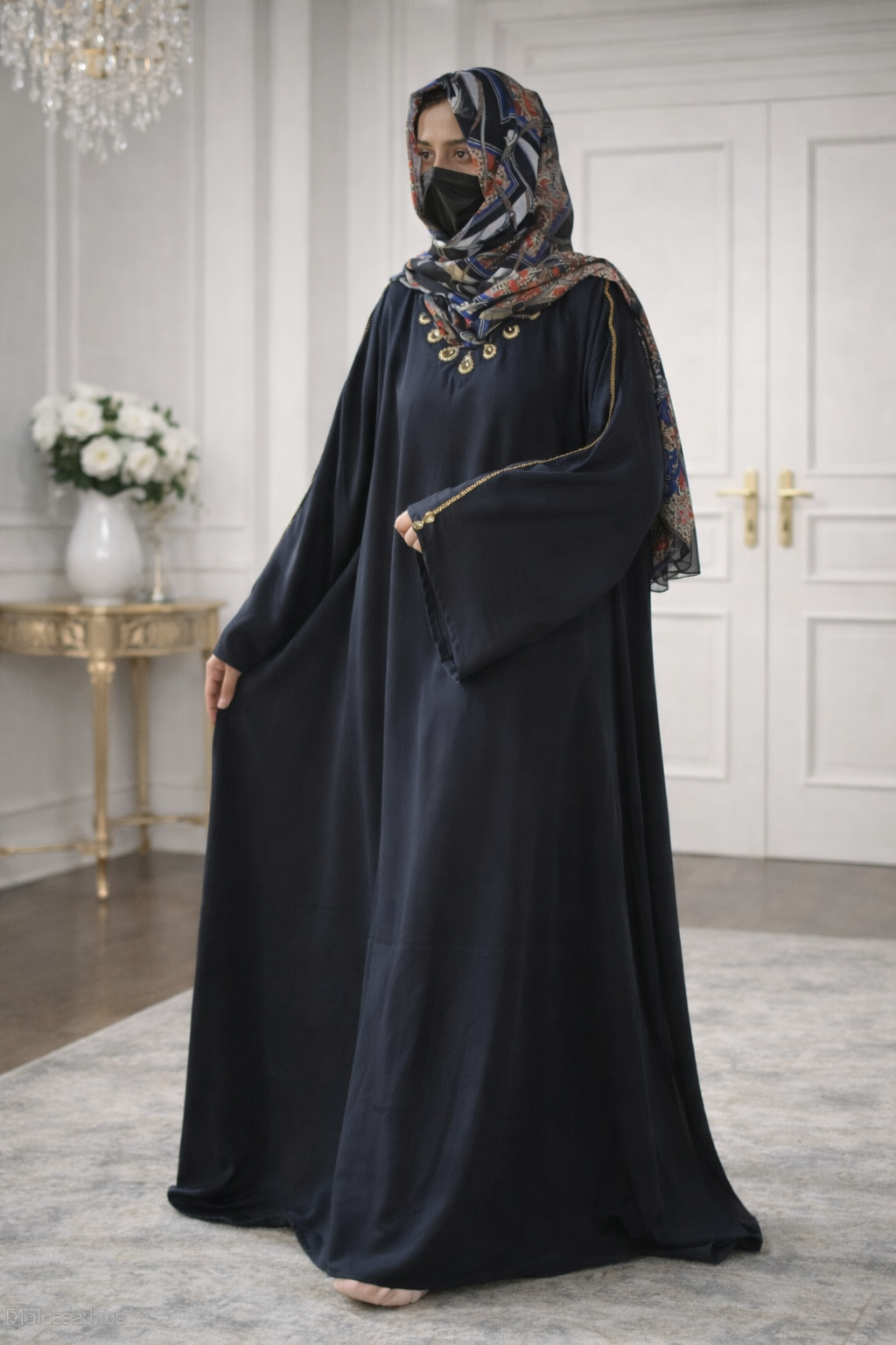 Satin Abaya with Gold Filigree Embellishments