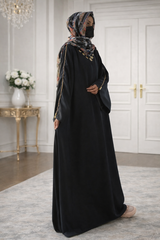 Satin Abaya with Gold Filigree Embellishments